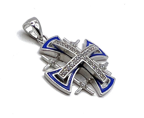 Sterling Silver Enamel Jerusalem Cross Pendant